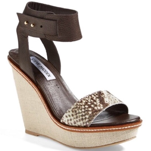 Steve Madden Shoes - Steve Madden Bevrlie Leather Snakeskin Wedges 9.5